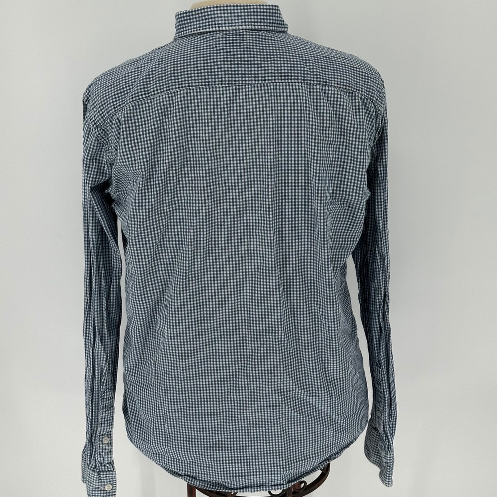 Faherty Distressed Mens Indigo Dyed Gingham Checked Button Down Shirt Size XL - Picture 4 of 7
